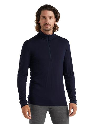 Midnight Navy Men's Icebreaker Merino 200 Oasis Long Sleeve Half Zip Thermal Top Base Layers | USA 1359OKIR